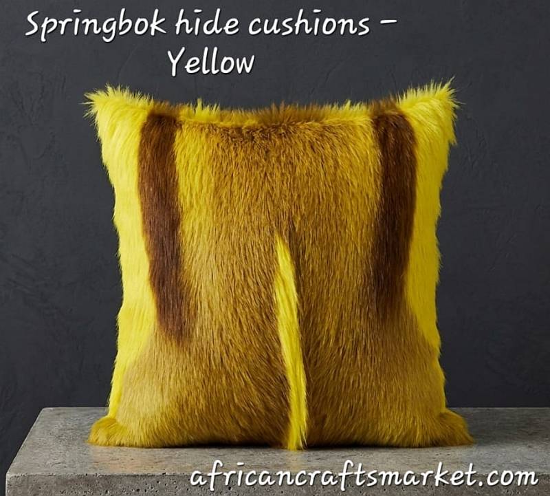 Springbok hide cushion - Yellow