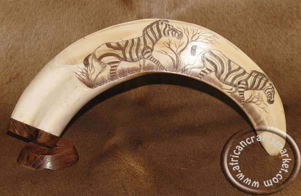 Scrimshaw Warthog Tusk - Zebra 
