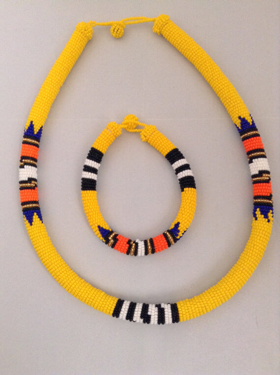 African Zulu beaded rope necklace set