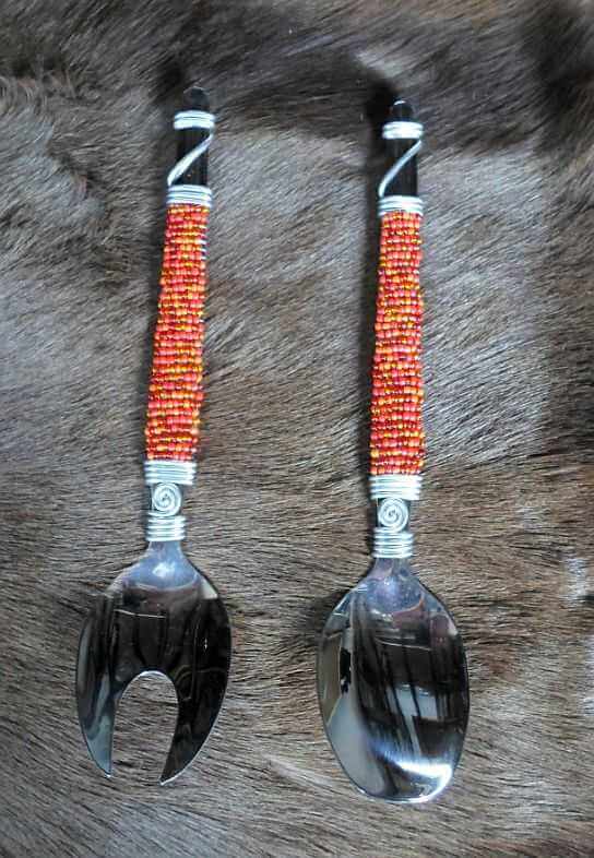 African beaded salad servers