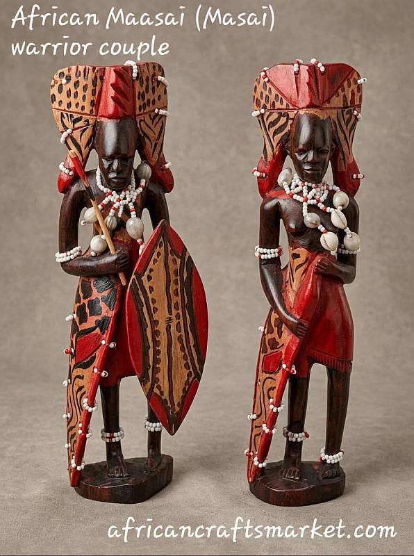 Decorative African Maasai warrior couple frican Maasai wood carved warrior couple handcrafted by artisans