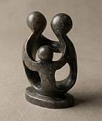 Soapstone family of 3 Minimalist abstract parents with one child stone sculpture, symbolizing love, security, and a new family beginning