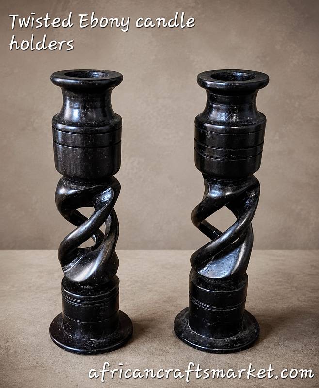 African twisted ebony wood candle holders