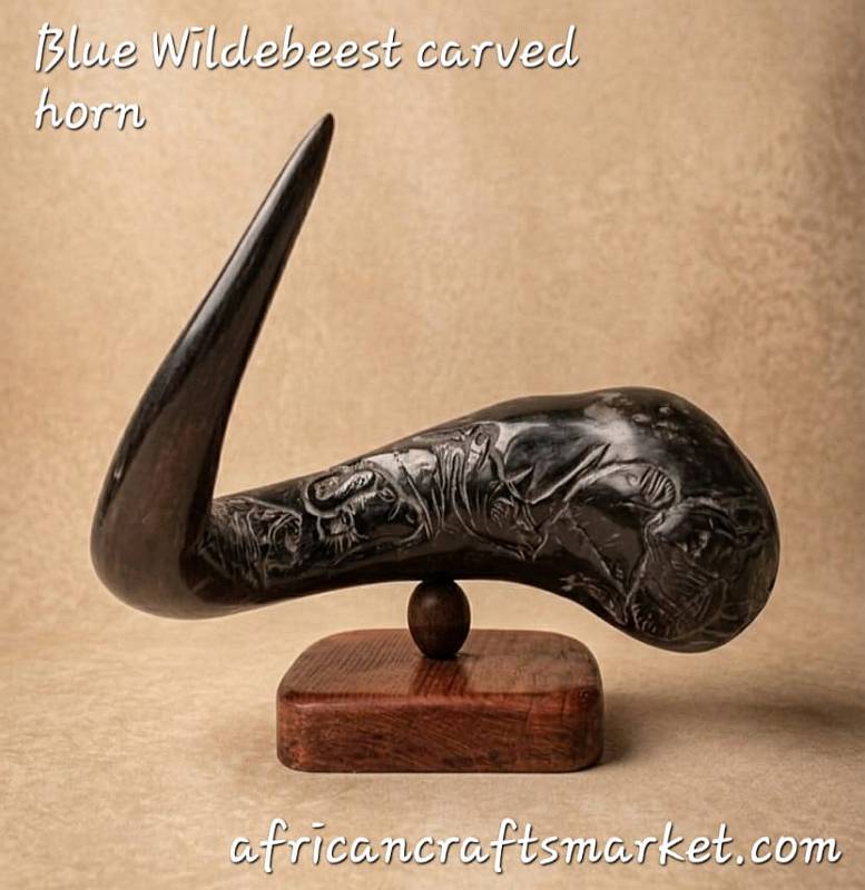 Decorative Blue Wildebeest horn carving