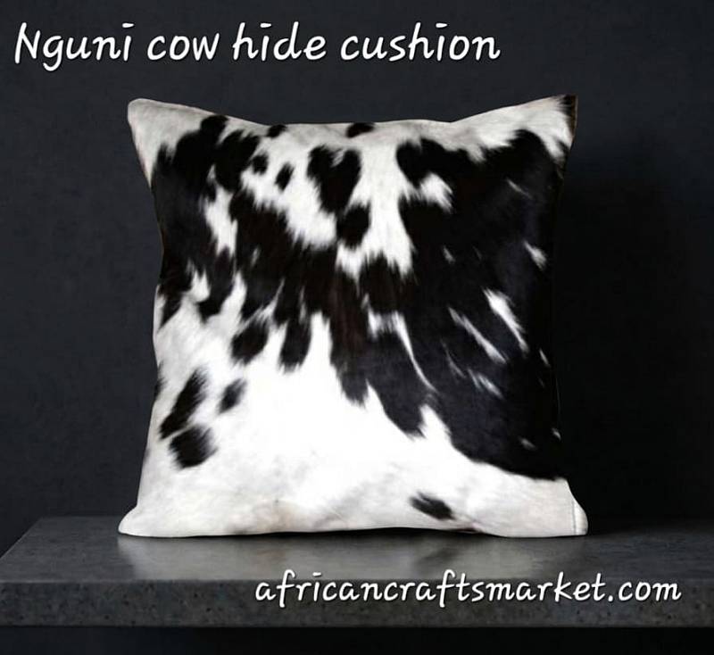 African Nguni cow hide cushion - black and white